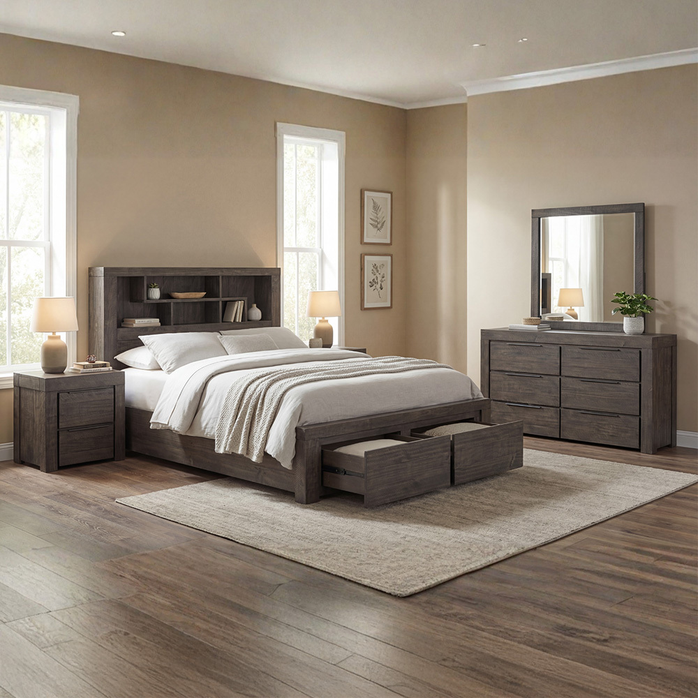 4 Piece Jessie Pine Wood Bedroom Furniture Set