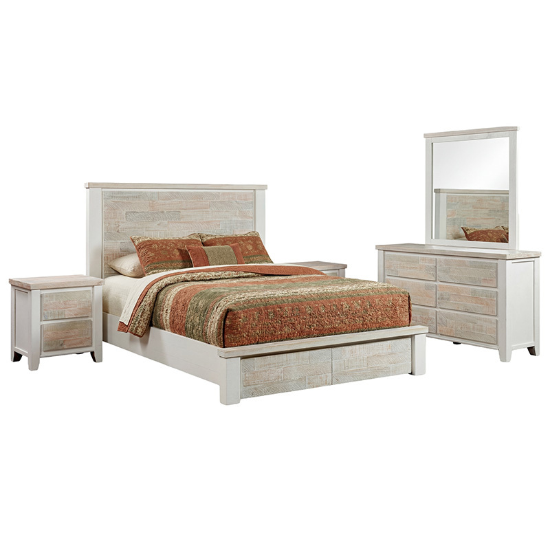 4 Piece Eunice Pine Wood Bedroom Furniture Set