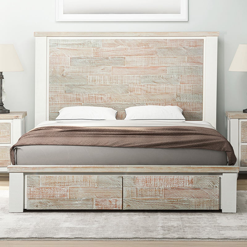 Eunice Pine Wood Bed Frame with Underbed Drawers