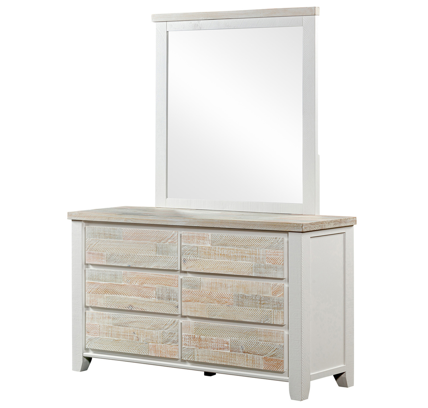 Eunice Pine Wood Drawer Chest with Mirror