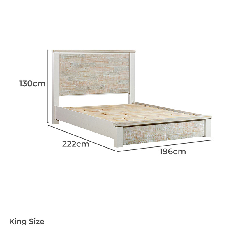 Eunice Pine Wood Bed Frame with Underbed Drawers