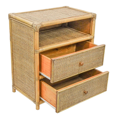 The Medford Collective Natural Baxter Bamboo & Rattan 2 Drawer Bedside