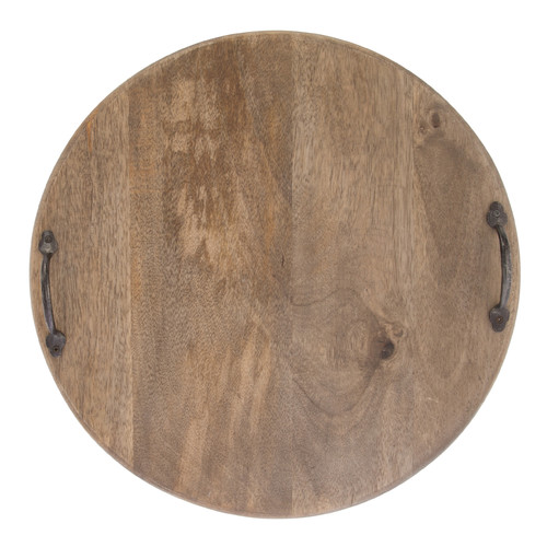 Round Mango Wood Serving Board with Iron Handles | Temple ...
