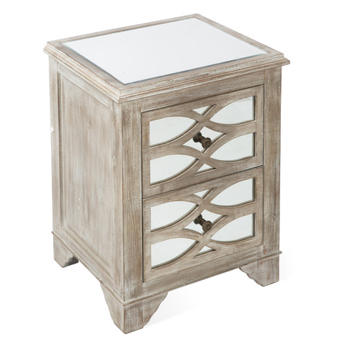 Lifestyle Traders 2 Drawer Wooden, Wood And Mirrored Side Table