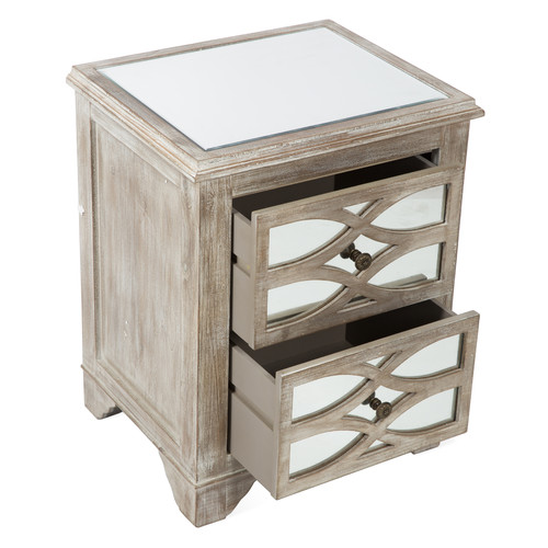 Lifestyle Traders 2 Drawer Wooden, Mirror And Wood Bedside Tables