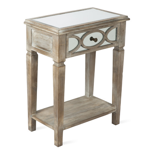 Drawer Wood Lattice Mirrored Side Table, Wood Mirrored Side Table