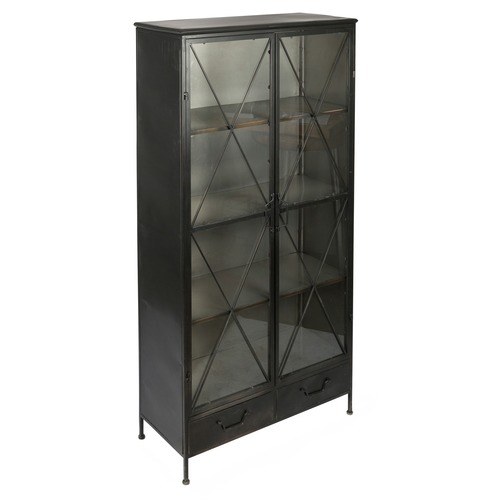 Industrial Glass Metal Bookcase, Metal And Glass Bookcase With Doors