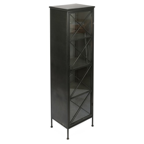 Lifestyle Traders Industrial Tall Metal, Black Iron And Glass Bookcase