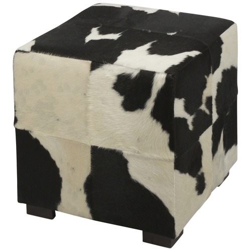 Black White Cube Cowhide Ottoman Temple Webster