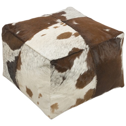 Lifestyle Traders Brown White Square Block Cowhide Ottoman