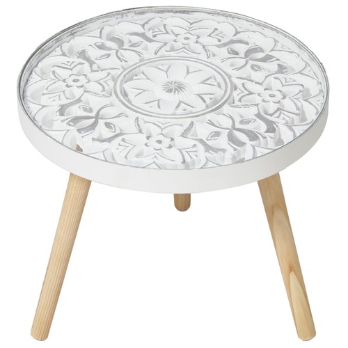 Lifestyle Traders White Washed Fleur Wooden Side Table Temple & ster