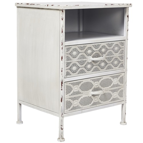 Lifestyle Traders Antique White 2 Drawer Filigree Metal Bedside
