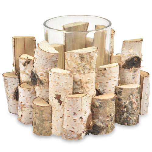Lifestyle Traders Single Birch Wood & Glass Candle Holder Temple