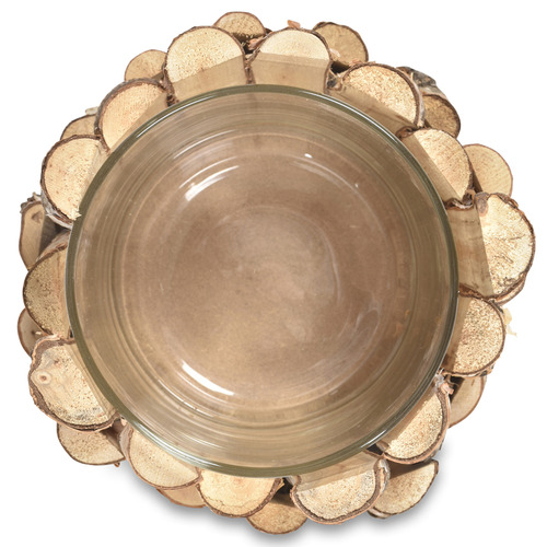 Lifestyle Traders Single Birch Wood & Glass Candle Holder Temple