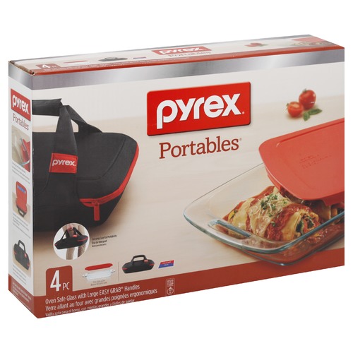 Pyrex 4 Piece Portables Dish Set, Pyrex Portables Round Carrier