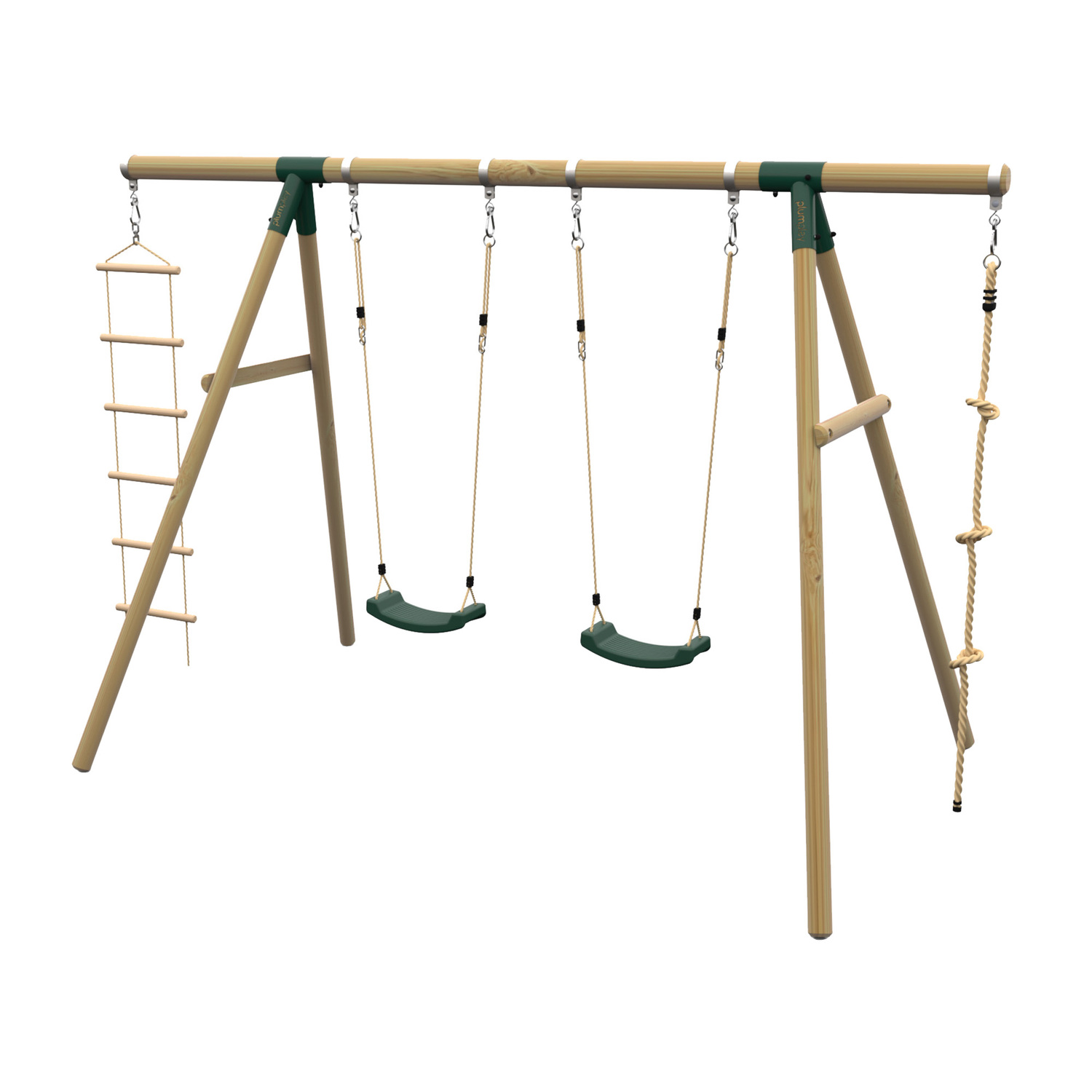 Plum Wooden Swing Set with Climbing Rope & Ladder