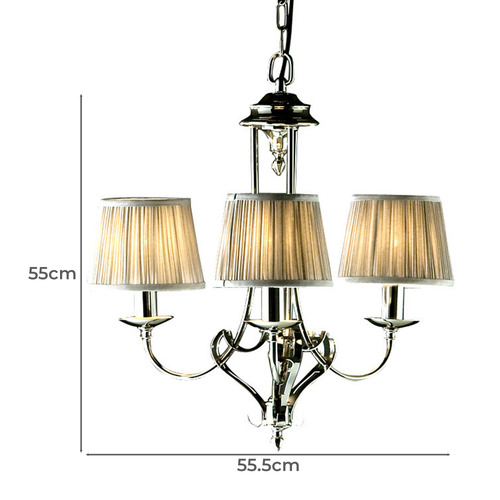 Zoya 3 Light Nickel Chandelier - Shimmer Grey