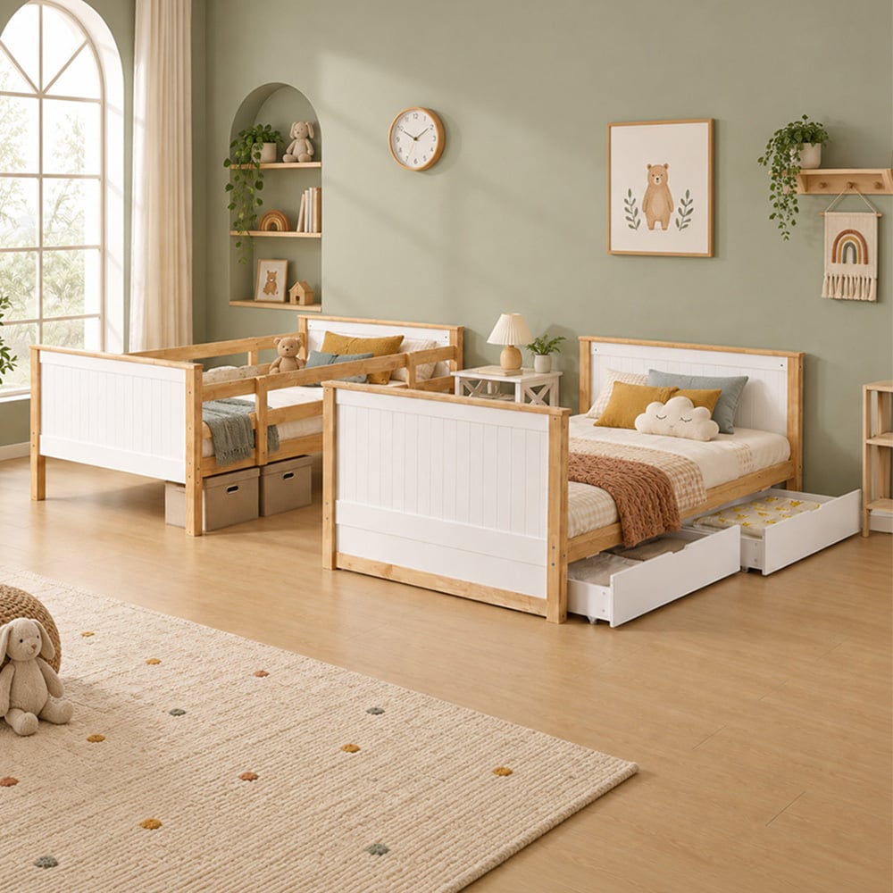 Midson King Single Rubberwood Bunk Bed with Drawers
