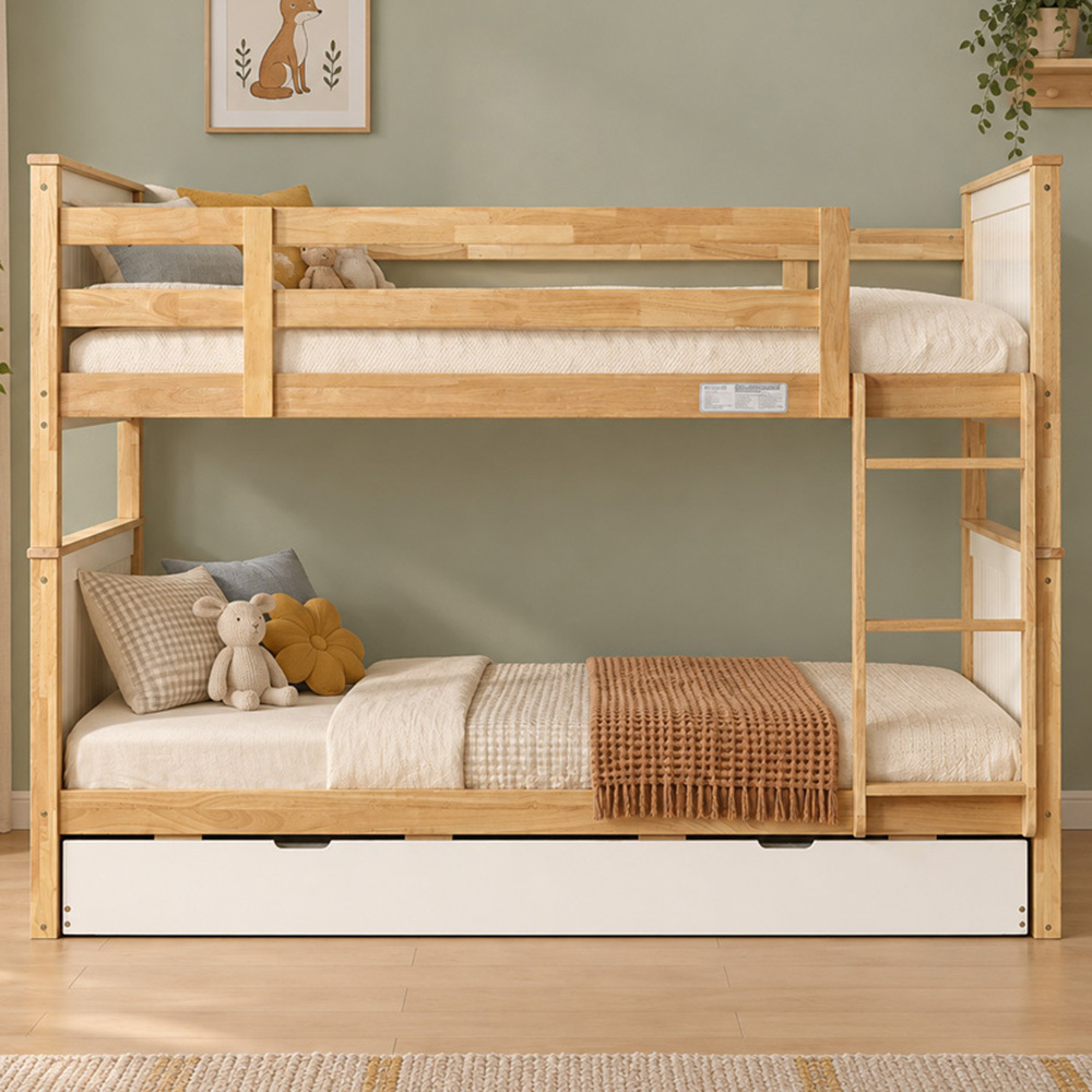 Midson King Single Rubberwood Bunk Bed with Trundle