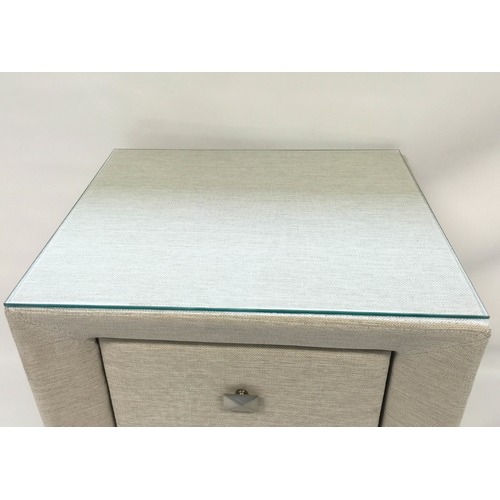 fabric bedside table with glass top