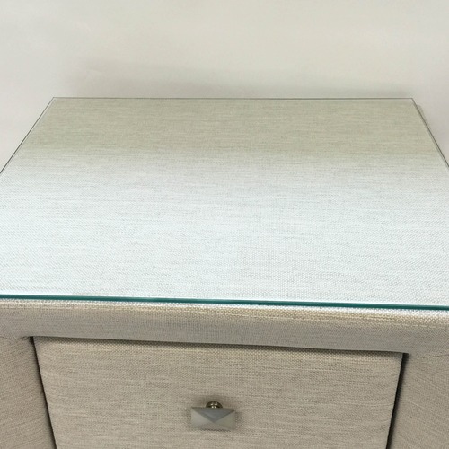 VIC Furniture Oat White Fabric Bedside Table With Glass Top Temple & ster