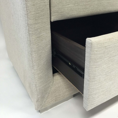 VIC Furniture Oat White Fabric Bedside Table With Glass Top Temple & ster