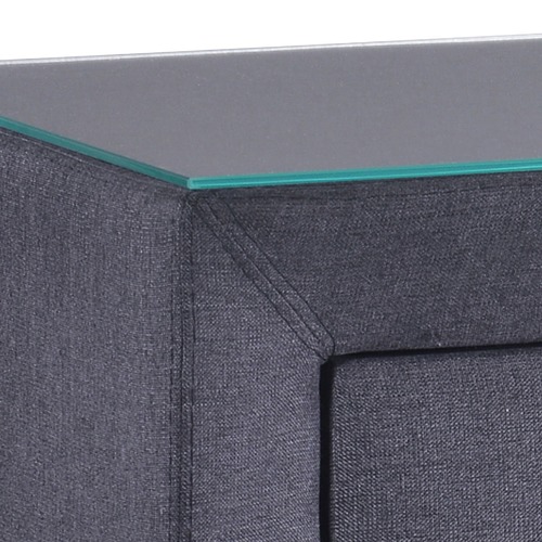 VIC Furniture Dark Grey Fabric Bedside Table With Glass Top Temple