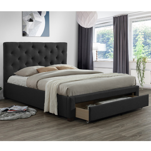 Dark Grey Kingston Upholstered Queen Bed & Mattress | Temple & Webster