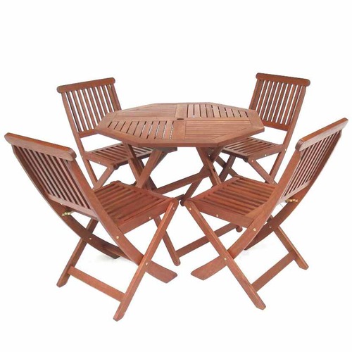 4 Seater Folding Octagonal Outdoor Dining Table Chair Set