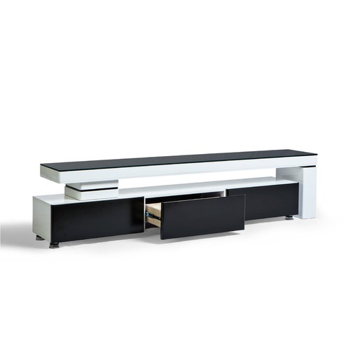 Continental Designs White & Black Marnie GlassTop Entertainment Unit