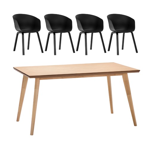 Bruno Dining Table with Black Hay Scoop Replica Chairs Set
