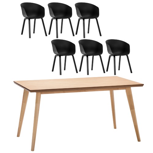 Bruno Dining Table with Black Hay Scoop Replica Chairs Set