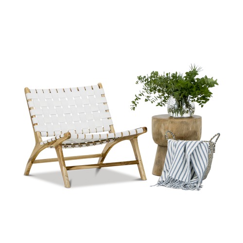 Lazie Woven Leather & Teak Lounge Chair