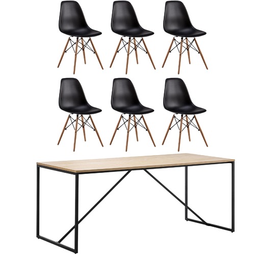 White Line Oak Dining Table & Eames Replica Chairs Set