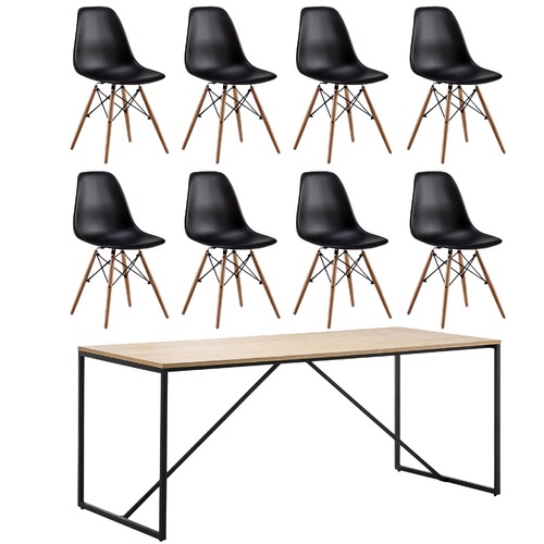 White Line Oak Dining Table & Eames Replica Chairs Set