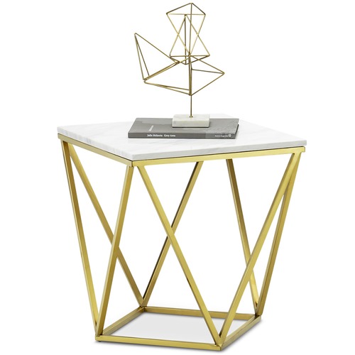 Brushed Gold Luxe Katherine Marble Side Table Temple Webster