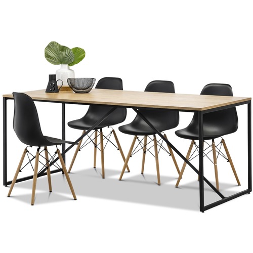White Line Oak Dining Table & Eames Replica Chairs Set