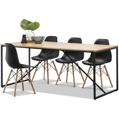 White Line Oak Dining Table & Eames Replica Chairs Set