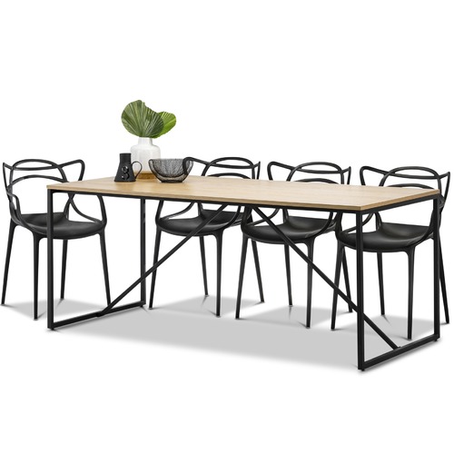 White Line Oak Dining Table & Lazie Teak Chairs Set
