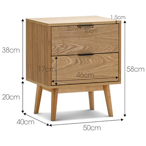 Natural Balbina 2 Drawer Bedside Table