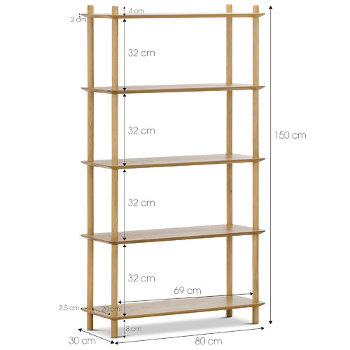 Natural Harper 5 Tier Wooden Bookshelf