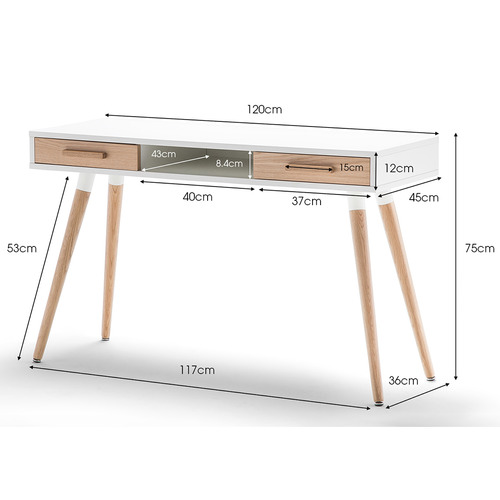 Natural & White Myst 2 Drawer Desk