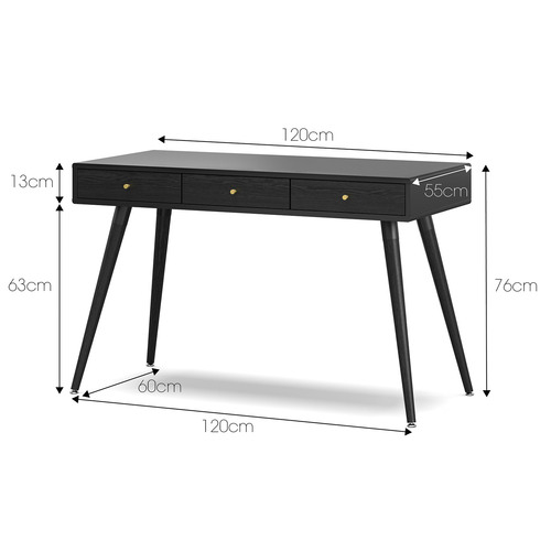 Black Einar Oak Wood Study Desk