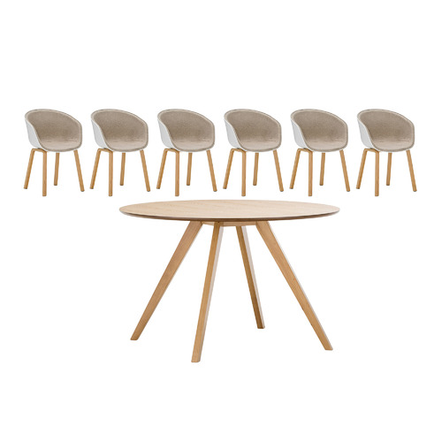 Milari Round Dining Table with White Hay Scoop Replica Chairs Set
