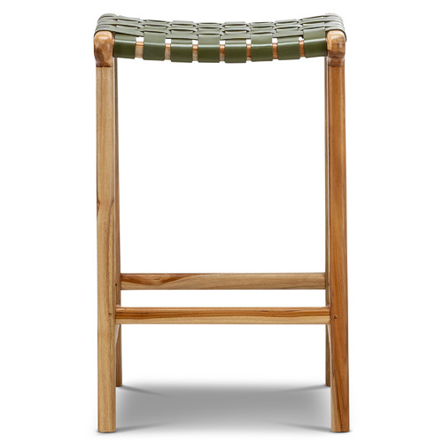 66cm Cassie Leather & Teak Counter Stool