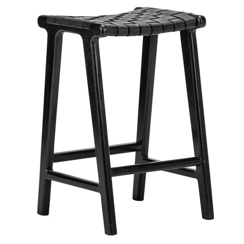 66cm Cassie Leather & Teak Counter Stool