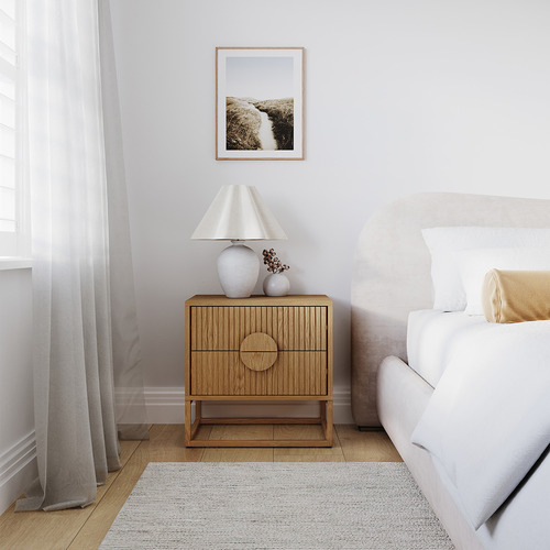Tessa 2 Drawer Ripple Slatted Bedside Table