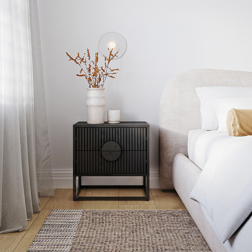 Tessa 2 Drawer Ripple Slatted Bedside Table