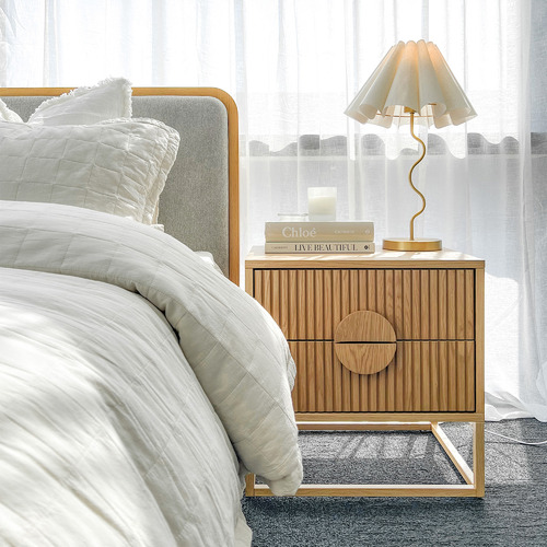 Tessa 2 Drawer Ripple Slatted Bedside Table