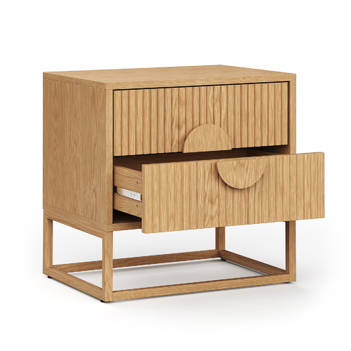 Tessa 2 Drawer Ripple Slatted Bedside Table